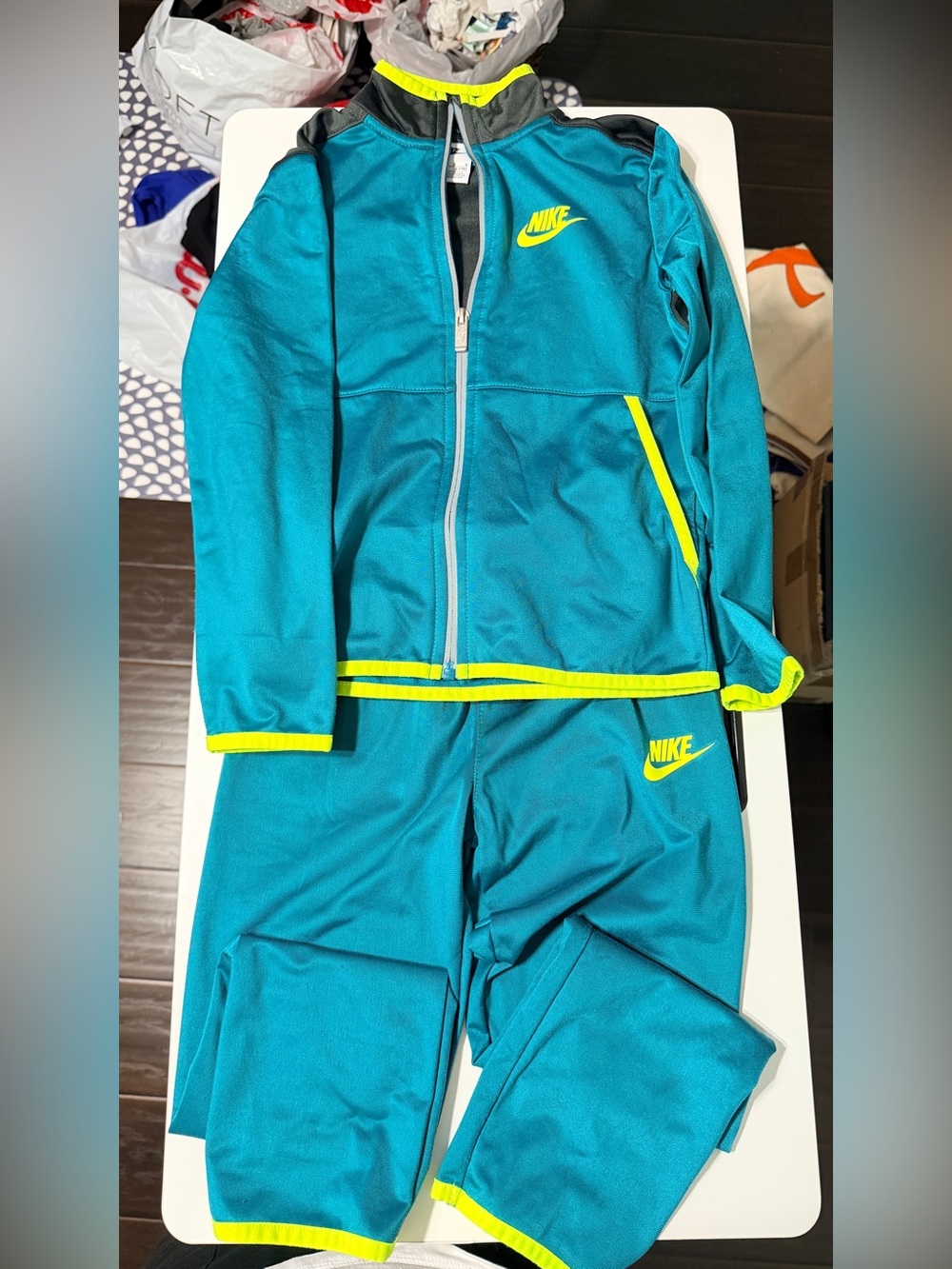 Kids Nike Teal Tracksuit with Neon Yellow Green Accents